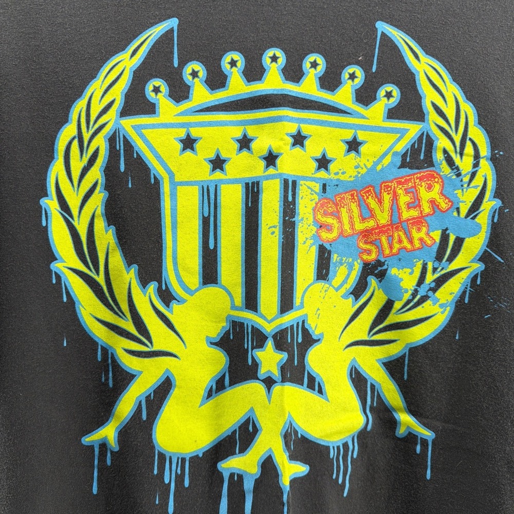Vintage Silver Star Men's T-Shirt XXL Black Y2K Skater Streetwear